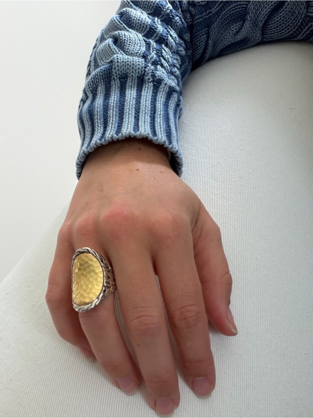 John Hardy Hammered Gold Oval Ring with Silver Braided Band
